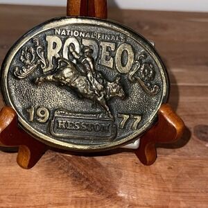 Vintage 1977 Bull Rider Belt Buckle National Finals Rodeo Western Hesston NFR